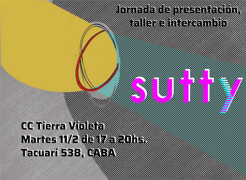 Flyer con la información de la jornada de presentación de Sutty en Tierra Violeta